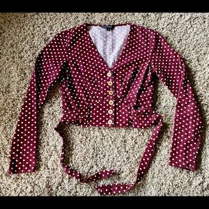 Miss Selfridge polka dot tie back top size 2